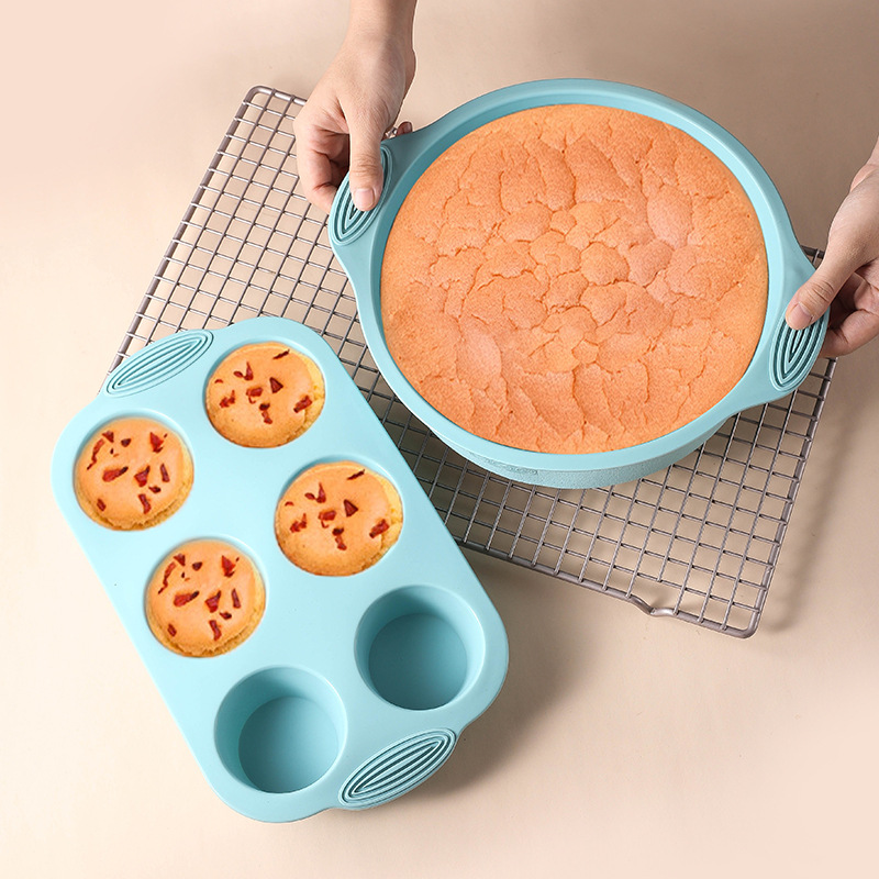 6pcs Foldable Silicone Non-Stick Oven Safe Dishwasher Safe Bakeware Set Muffin Cake Toast Molds Baking Pizza Pan Cupcake Pastry