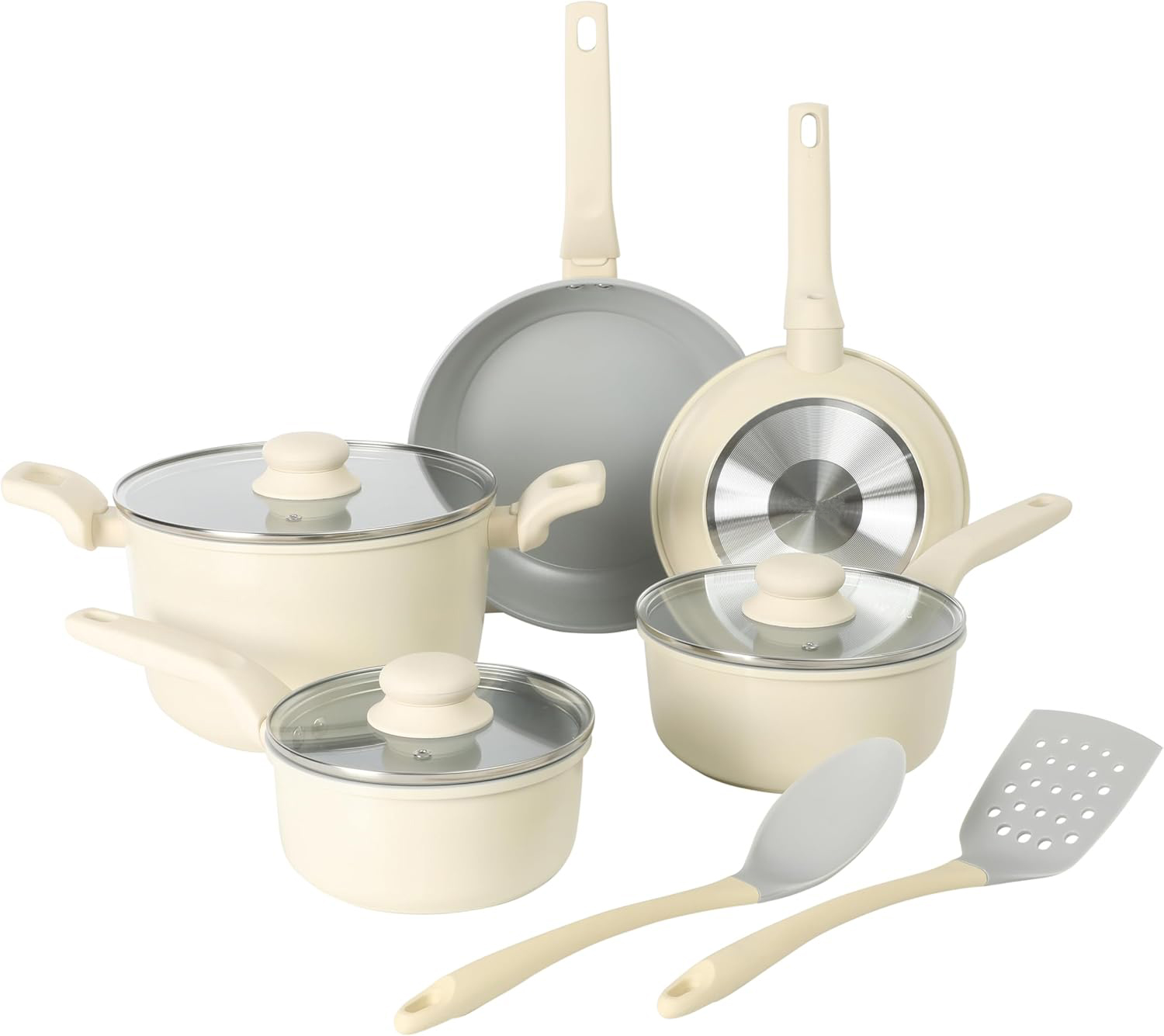 ODM/OEM 10-Piece Classic Forged Non-Stick Aluminum Cookware Set Glass Cover Soft Touch Plastic Handle PFAS/PFOA Healthy Durable