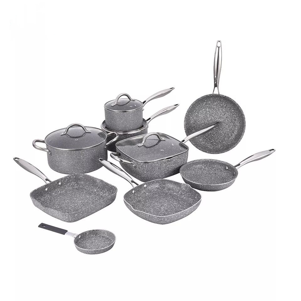 Best Selling Kitchenware Gray Granite Coating with Induction Bottom Cookware Set Non Stick Pot Pan Aluminum Cookware Sets