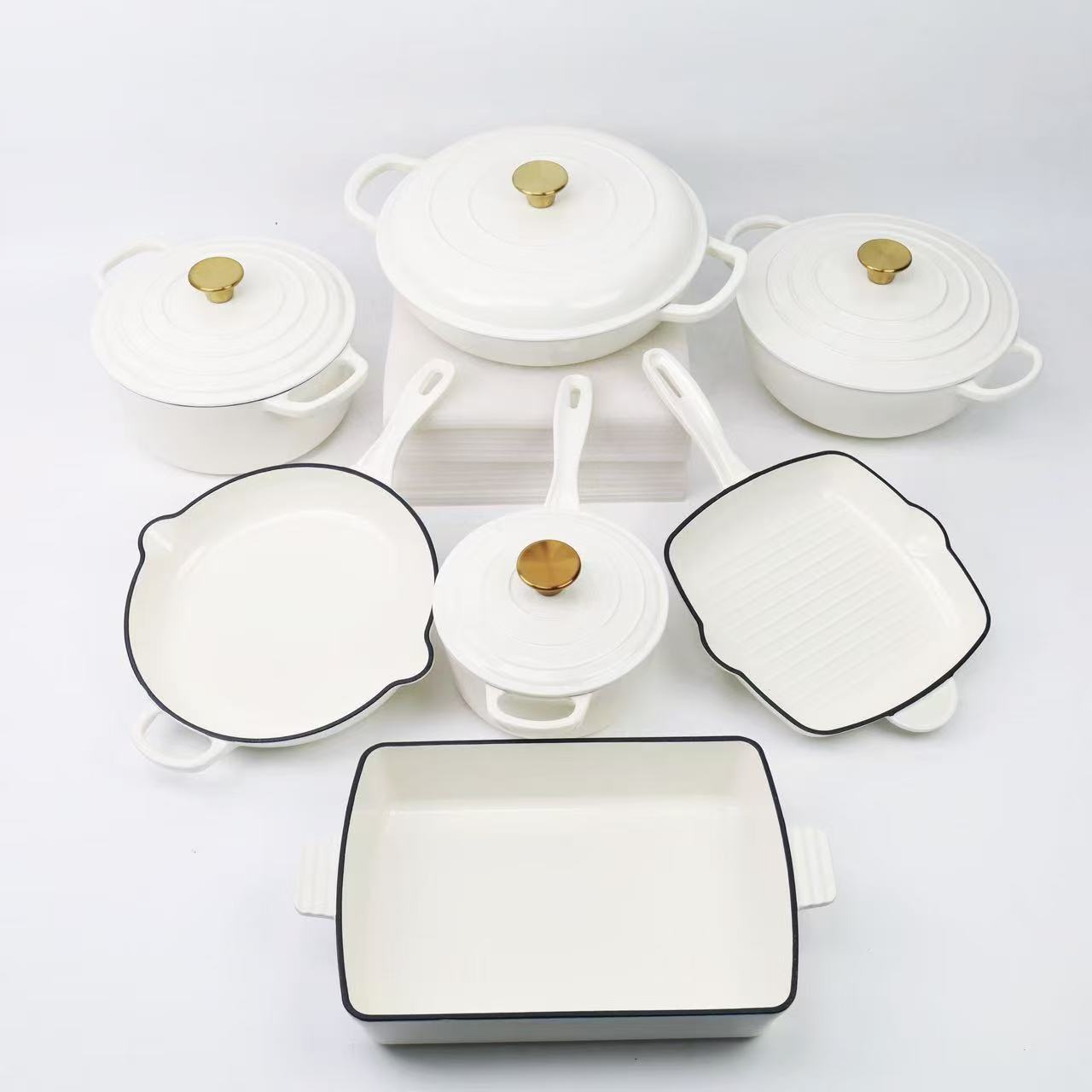 7-Piece Enameled Cast Iron Dutch Oven Set Multi-Color Cast Iron Cooking Pot OEM Wholesale Kitchen Cookware for Home Restaurant