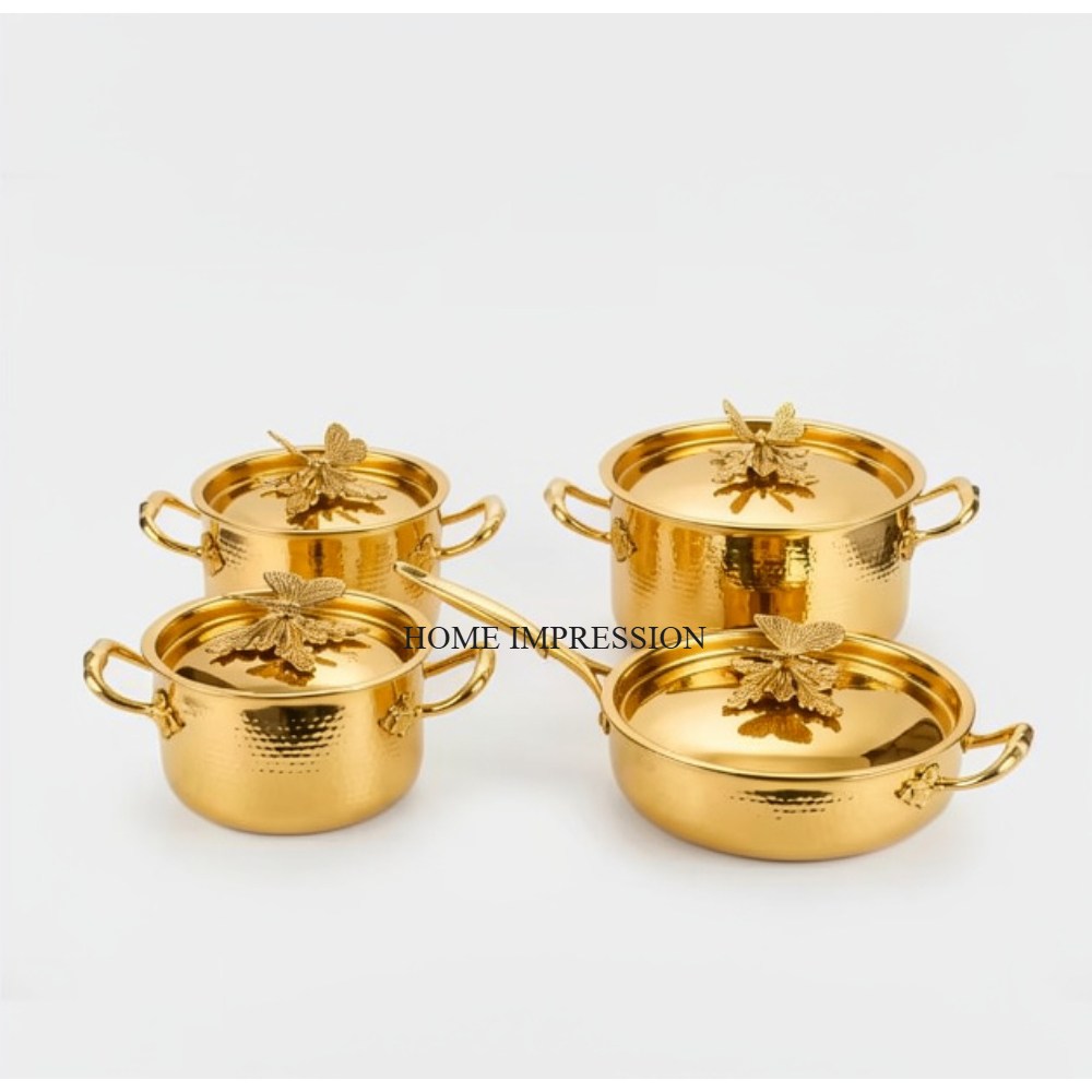 Premium Quality High Grade Gold Plated Modern Non-Stick Oven Safe Grapes Ornate Lids Luxury Stainless Steel Casseroles