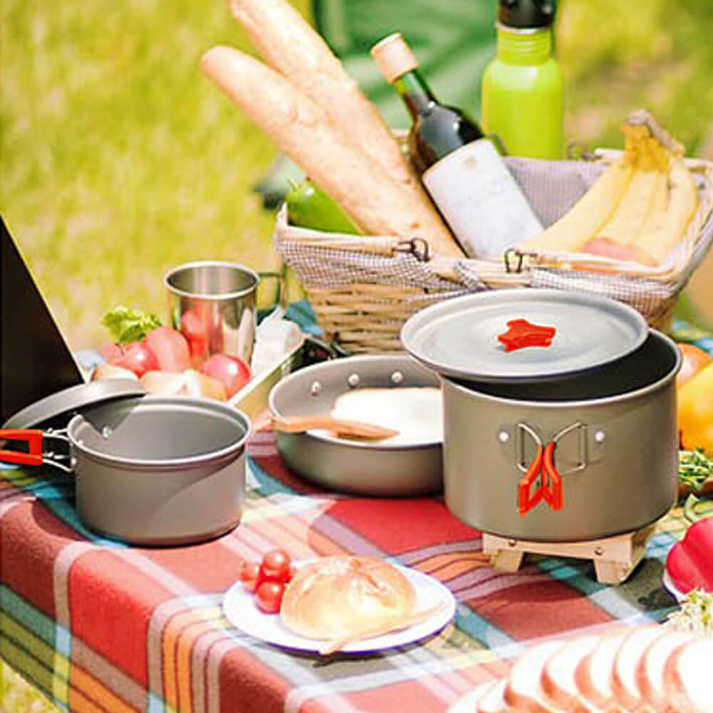 High Quality Outdoor Lightweight Folding Cooking Pot Pans Portable Picnic Aluminum Camping Cookware Sets