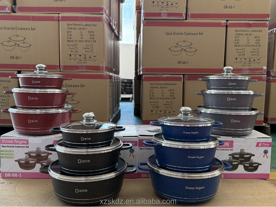 Hot-selling Professional 6-piece Manual Gas Cookware Set Glass Cover High-quality Non-stick Coating Household Use