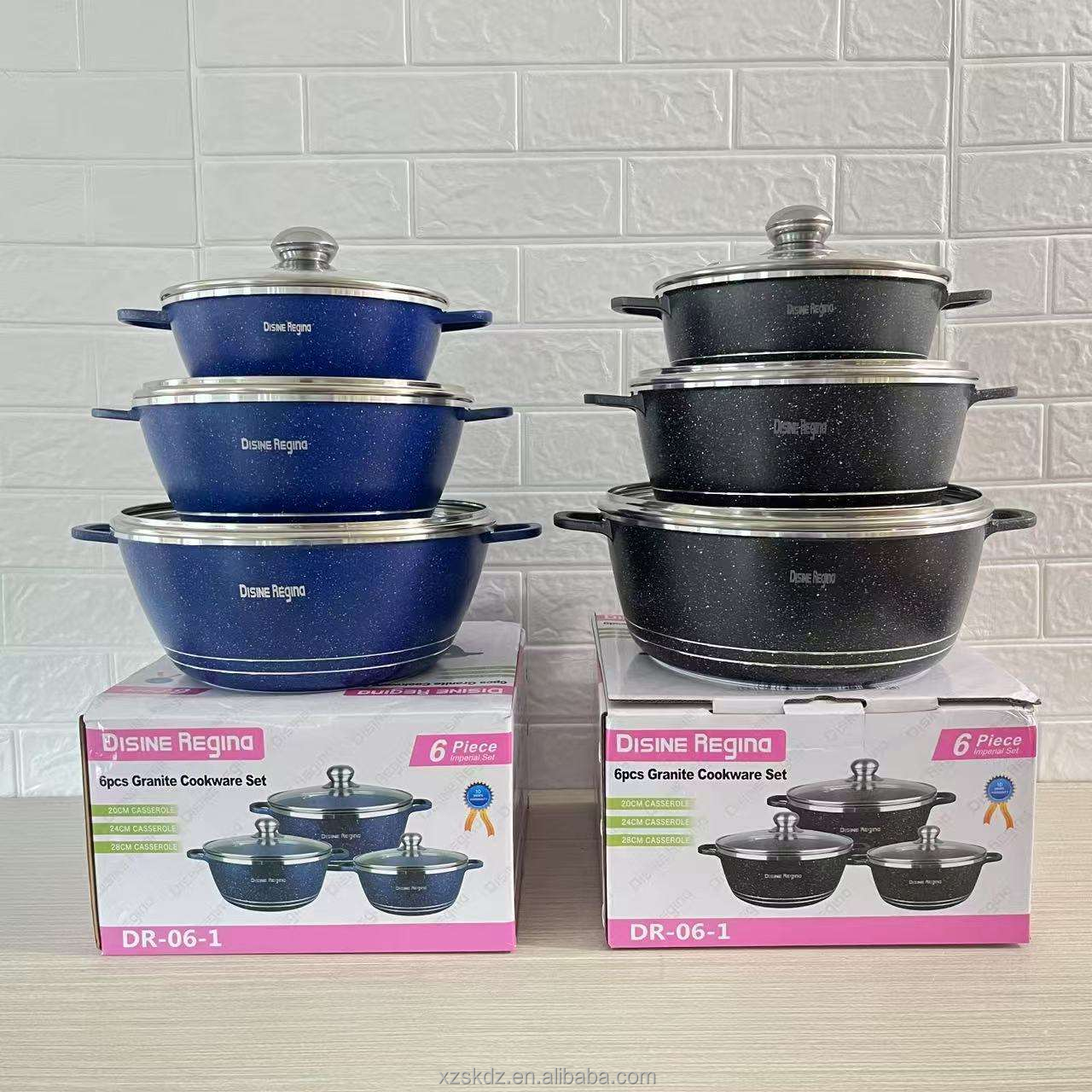Hot-selling Professional 6-piece Manual Gas Cookware Set Glass Cover High-quality Non-stick Coating Household Use