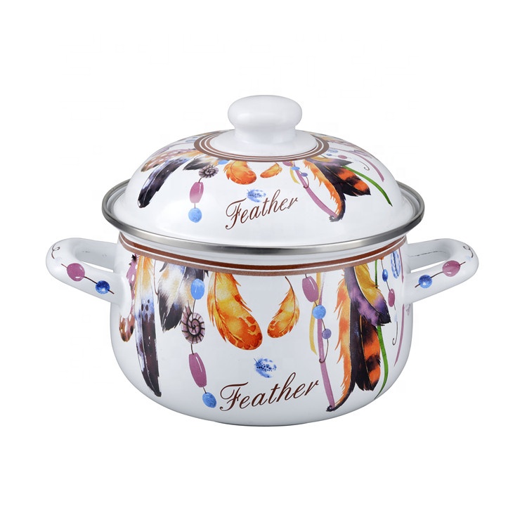 Enamel Saucepan Enamelled Casserole Floral Design Ceramic Pot