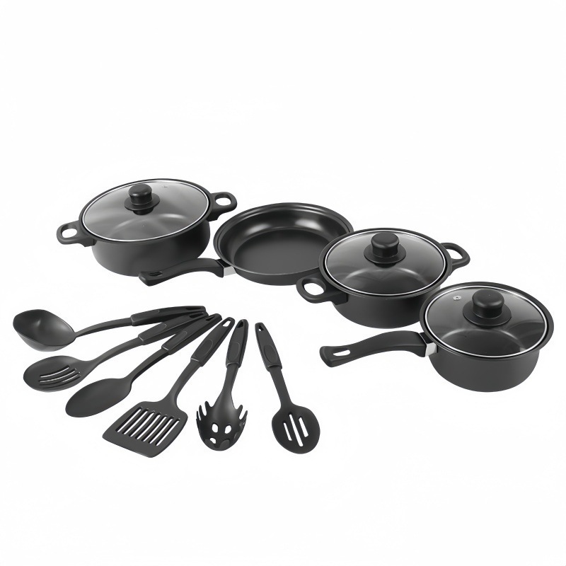 13-Piece Kitchen Non-Stick Cookware Set Double Bottom Aluminum Pots Frying Pans Metal Material for Easy Cooking