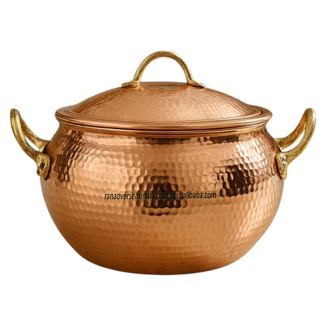 Modern Luxury Premium Classic Hammered Texture Copper Casserole Set Two Handles Tin Plated Interior Eco-Friendly Induction Ready