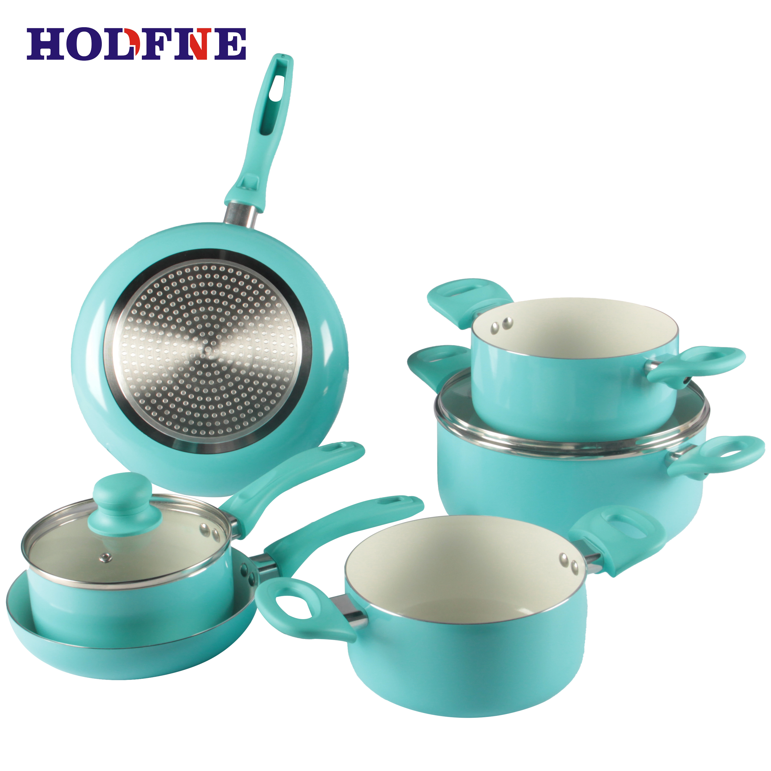 Customizable Eco-Friendly Aluminum Cookware Set Non-Stick with Ceramic Coating Includes Interior Pans Frying Pan Glass Cover