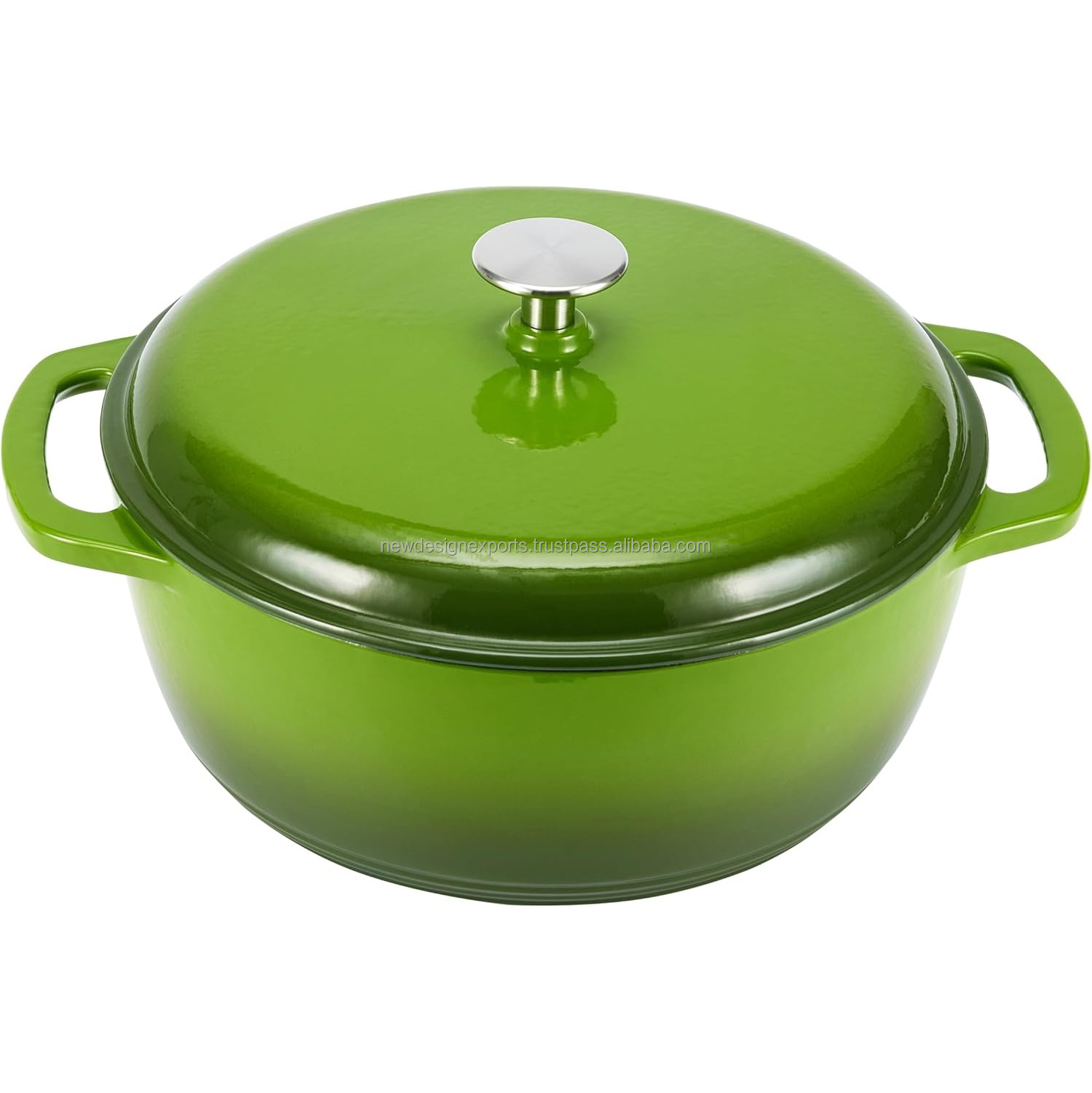 Green Round Dutch Oven Casserole with Lid Enameled Cast Iron Material
