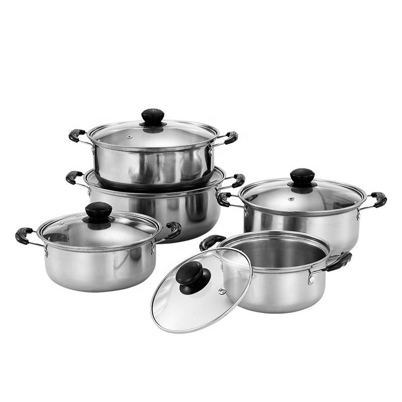 Hotel Professional Kitchenware Pots and Pans Cookingware Stainless Steel Cooking Pot 10pcs Cookware Set