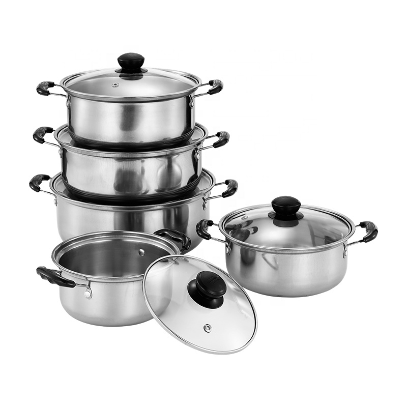 Hotel Professional Kitchenware Pots and Pans Cookingware Stainless Steel Cooking Pot 10pcs Cookware Set