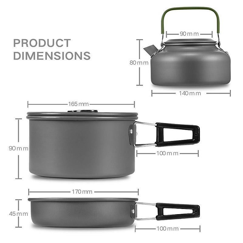 Hiking Equipment Outdoor Cooking Gear 3 Piece Cook-Set Camping Cookware Pots Backpacking Non-Stick Cooking for Outdoor Camping