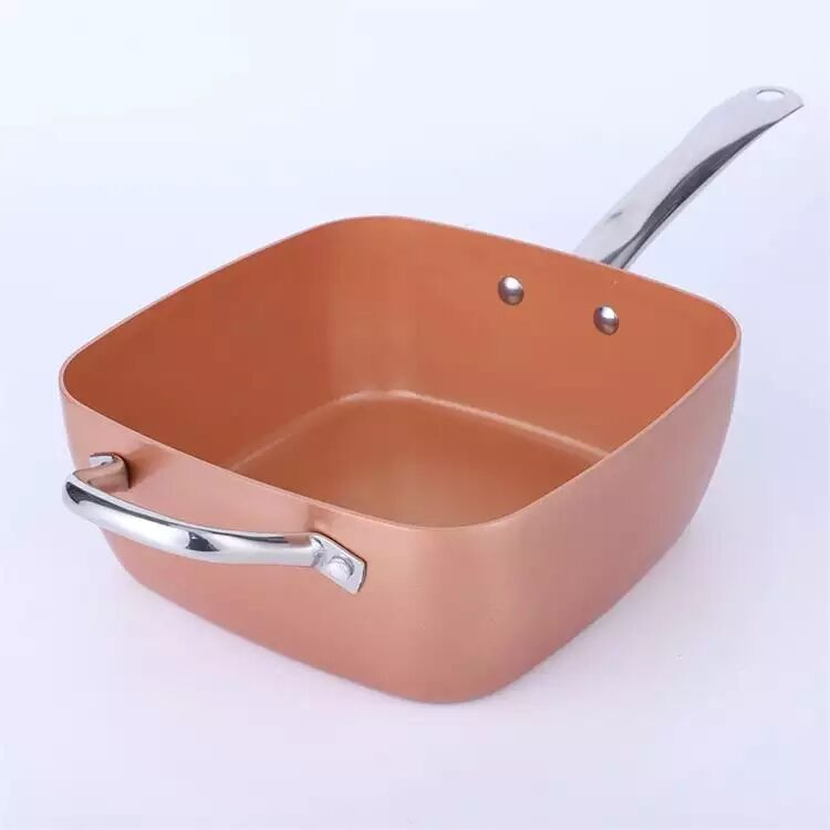 Copper-Color Aluminum Alloy Square Soup Pot Non-Stick Kitchen Soup Square Soup Pot Cookware with Basket