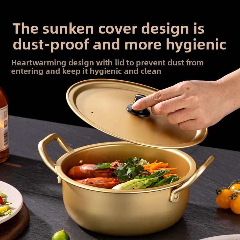 Classic Korean Style Yellow Aluminum Soup Pot Lightweight Kitchen Saucepan for Ramyun Pasta Custom Logo Cookware Manufacturer