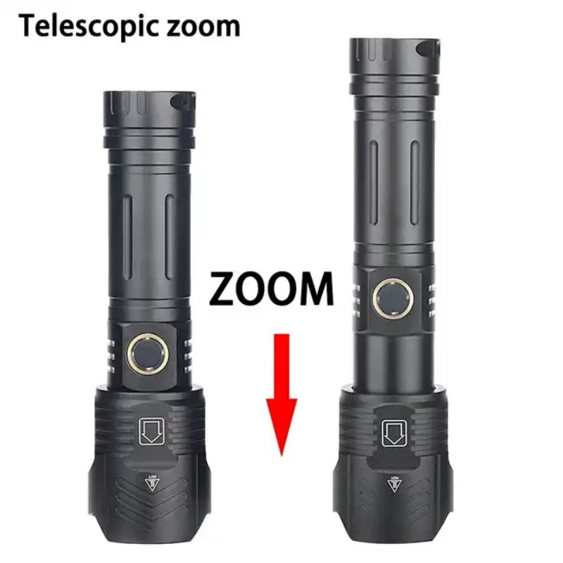 Super Bright Xhp160 Lamp Bead Telescopic Zoom LED Flashlight USB Charging Belt Output Waterproof Camping Emergency Flashlight
