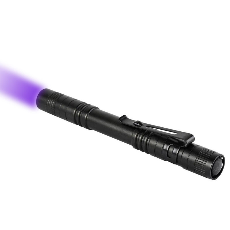 Hot Sale Mini 3W 395nm UV Pen Flashlight Waterproof Pocket Small Black Light Penlight for Banknote Detector with Metal Clip
