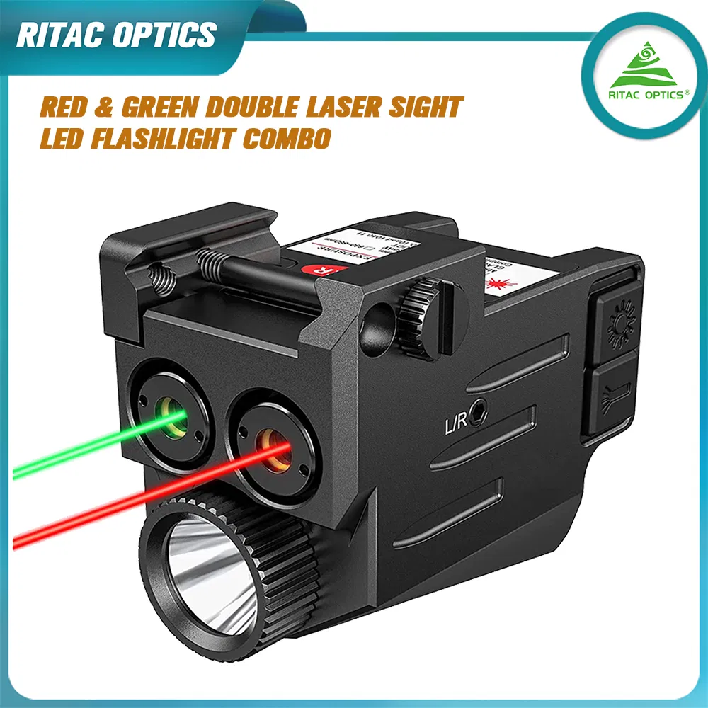 Red &amp; Green Double Laser Sight LED Flashlight Combo USB Rechargeable