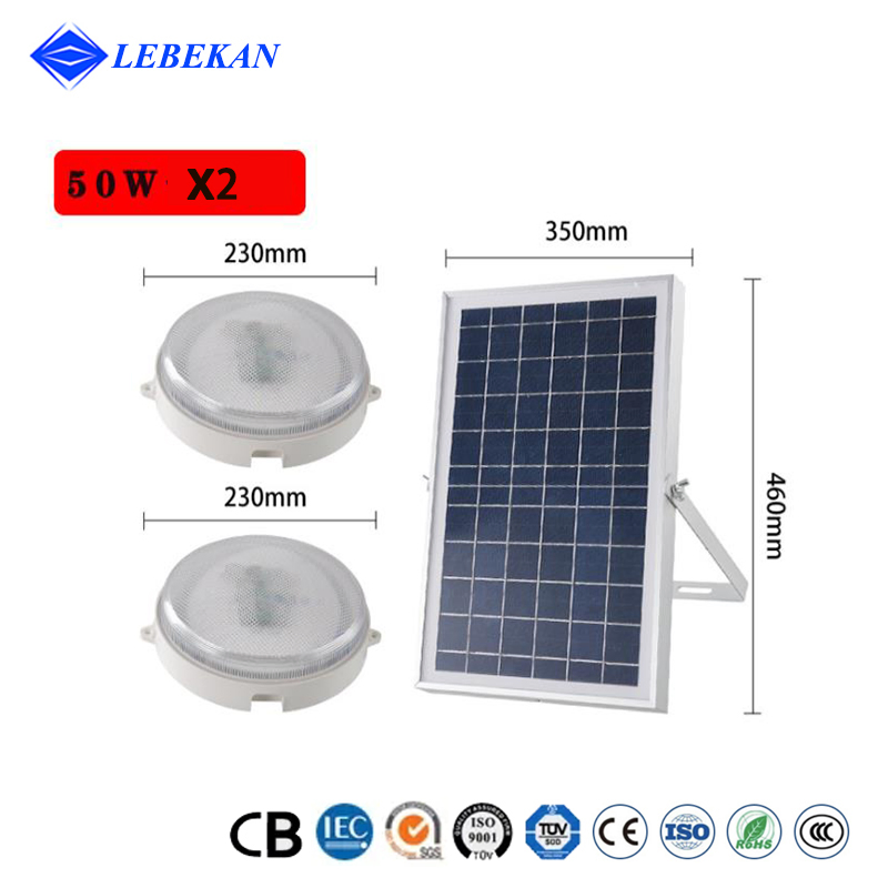 Indoor Lighting Double Heads 60W 80W 100W Interior Board Moon Light Emergency Free Electricity LED Solar Ceiling Lights