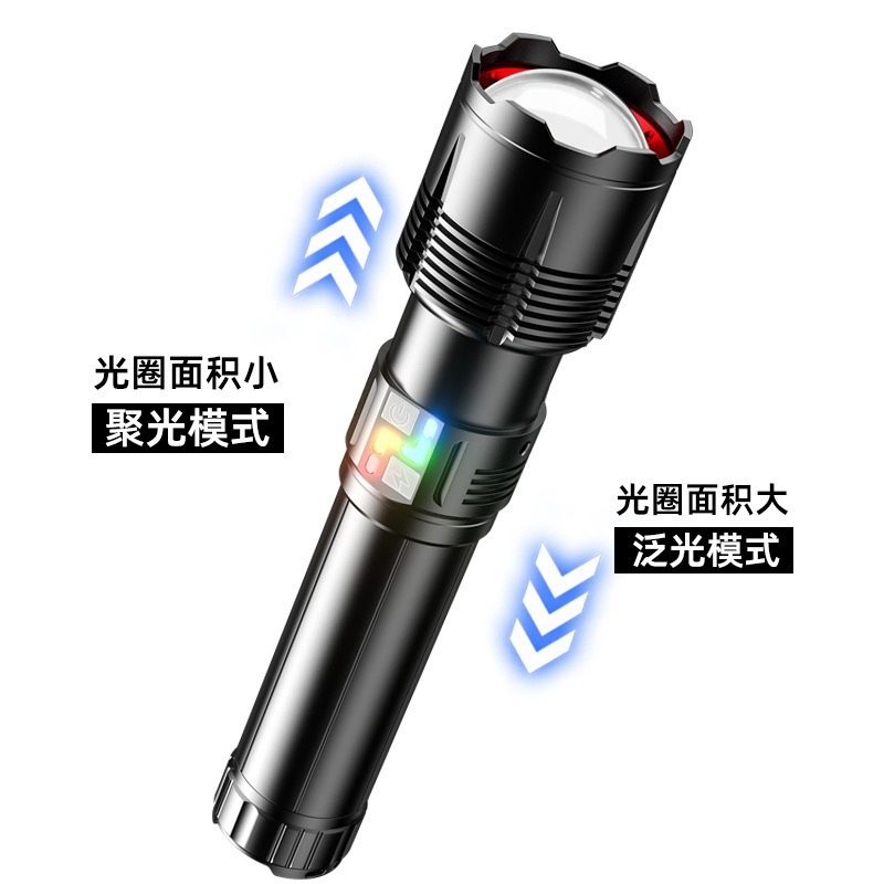 High-Lumen Aluminum Alloy Waterproof Outdoor Camping Rechargeable Telescopic Zoom Torch Flashlight