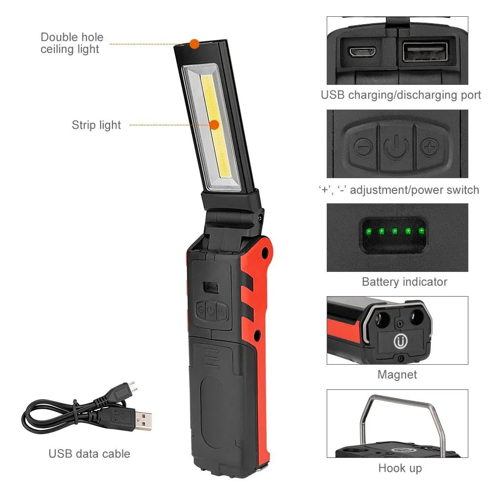 New COB Output Input Rechargeable Foldable Multi-Functional Portable Emergency Car Repair Work Light