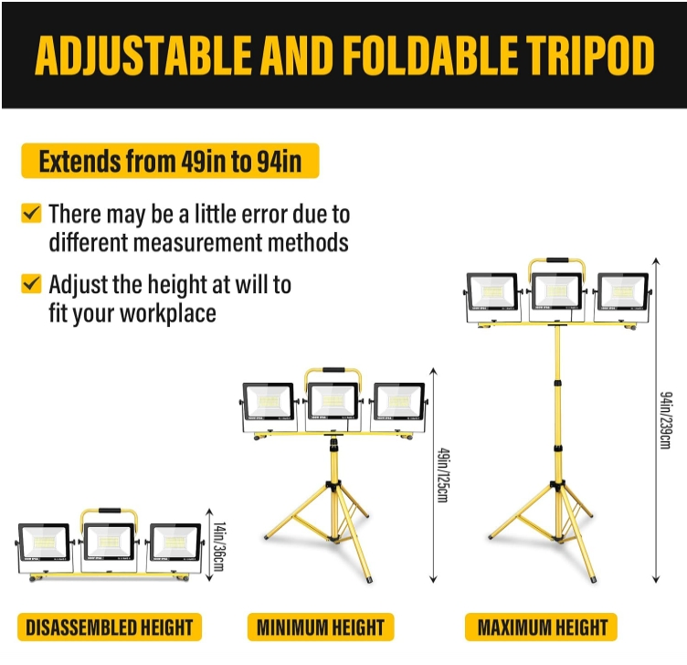 300W LED Light Waterproof Adjustable Portable LED Work Light with Tripod Stand and Plug