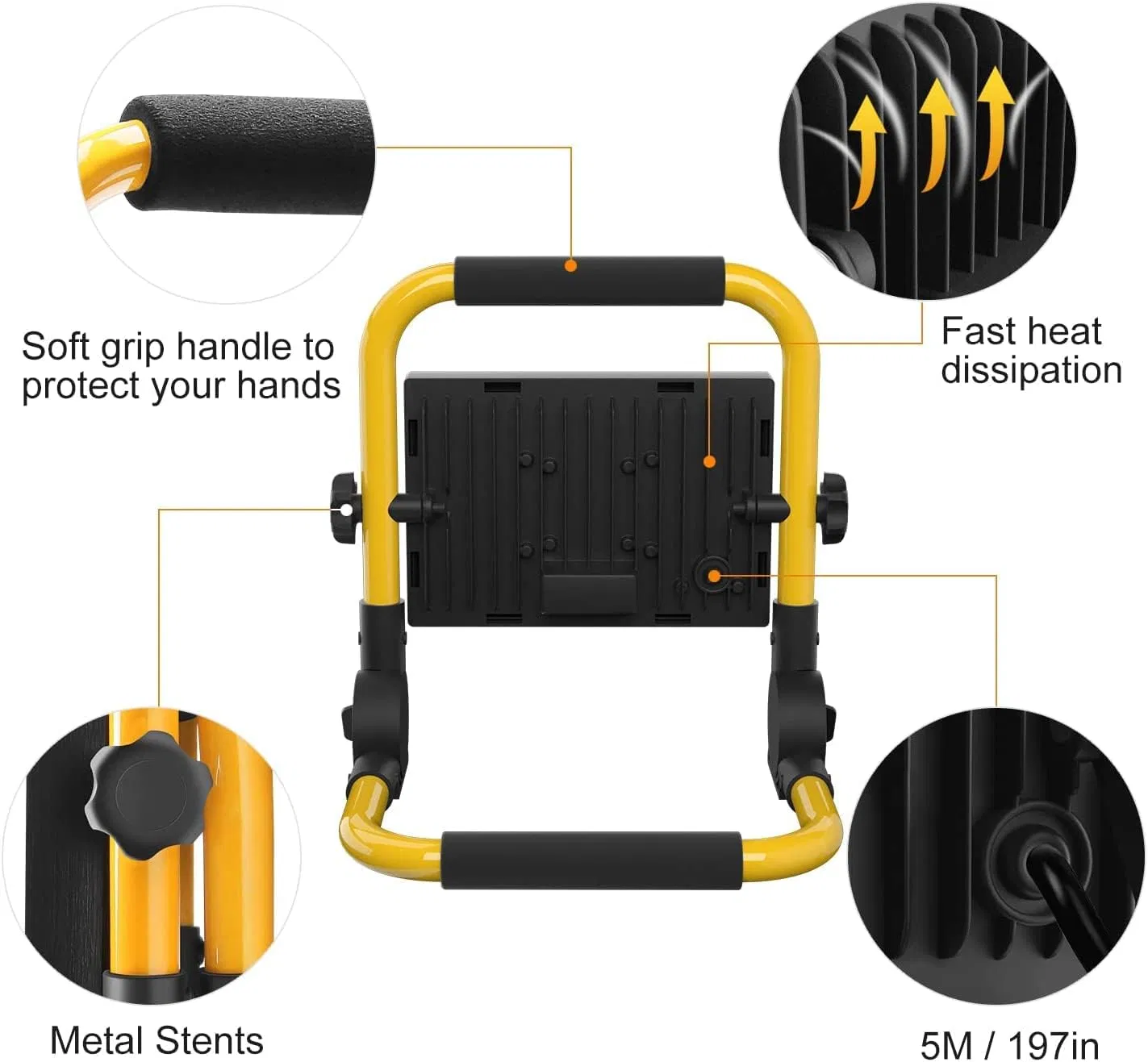 Tapaodu Multi-Specification Adjustable Portable LED Work Light LED Flood Lights 10FT 3m Cord with Plug 6000K for Repairing Workshop Garage Construction Job Site