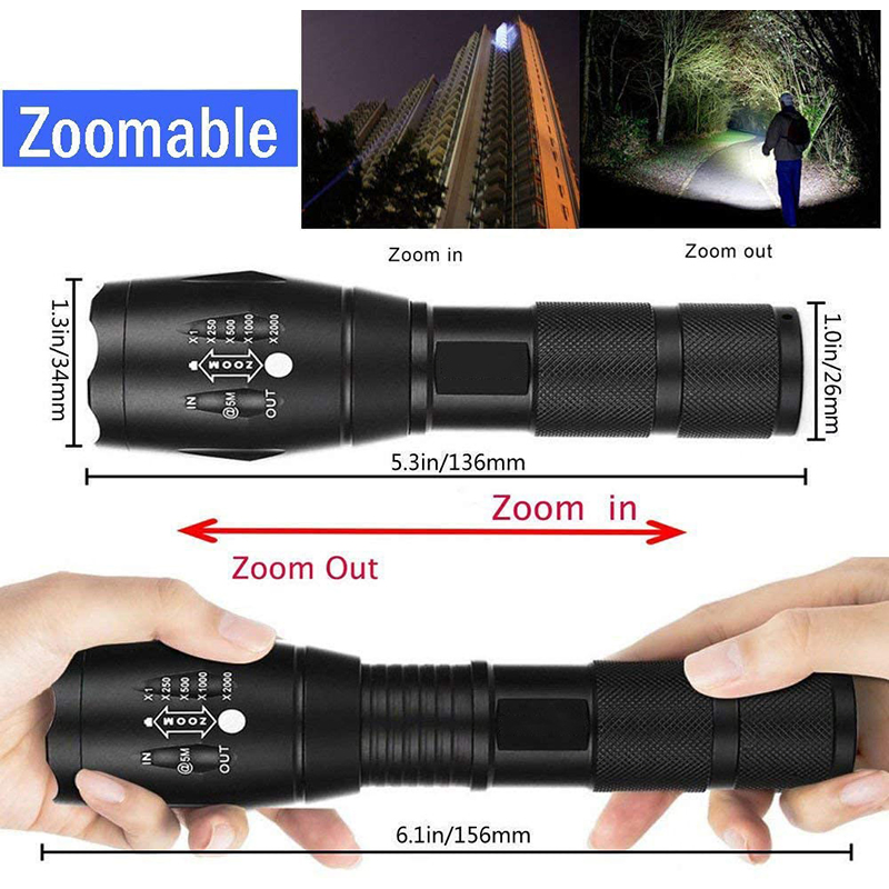 Hotsell 1000lm CREE Xml T6 LED Aluminum Waterproof Zoomable Torch 18650 Rechargeable Tactical 5 Model Zoom LED Flashlight