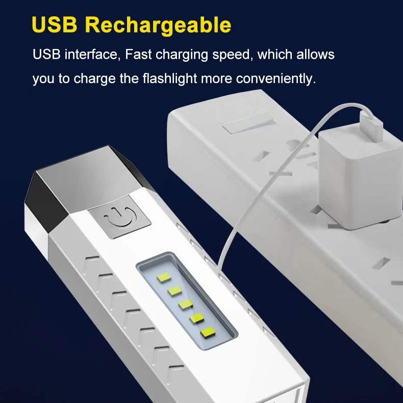 2024 New Arrival Super Bright LED Flashlight USB Rechargeable Camping Lamp Phone Charger COB Flashlights