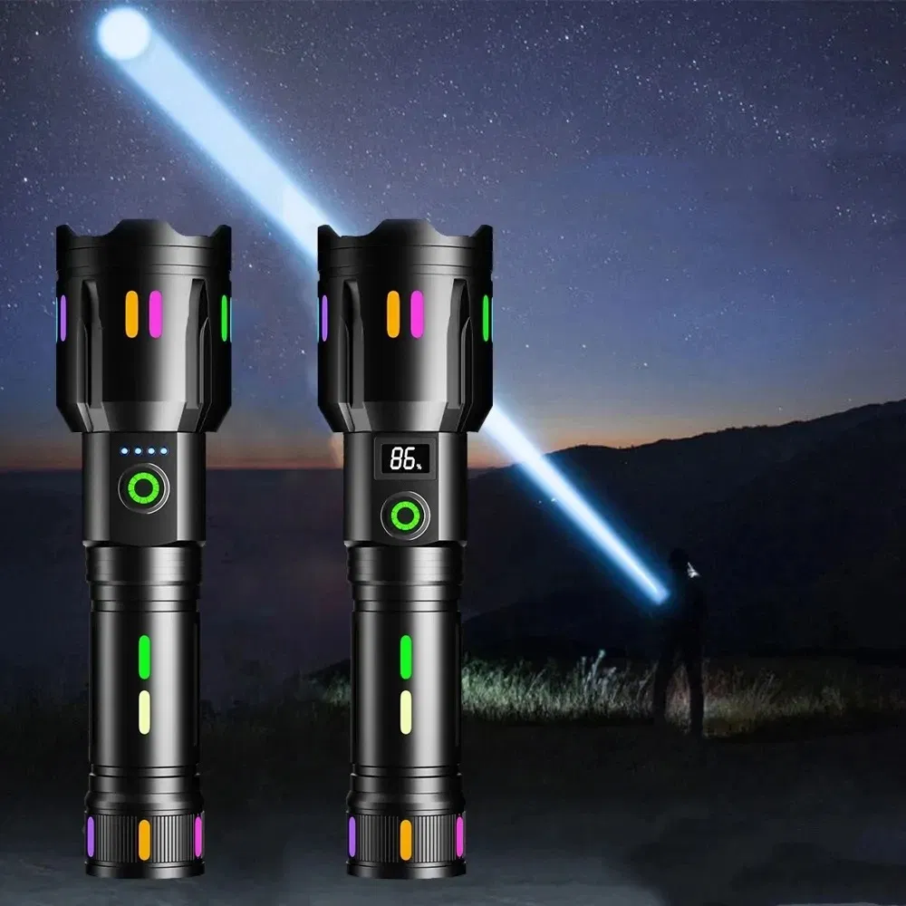 Custom Ultra Power Long Range Type-C Rechargeable Camping Linterna 100000 Lumens Waterproof Tactical Flashlight