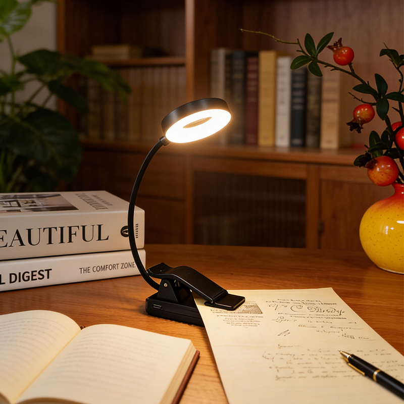 Portable Rechargeable LED Clip-on Book Light with 3X Magnifier - Dimmable 14-LED Eye-Care Lamp for Reading/Elderly