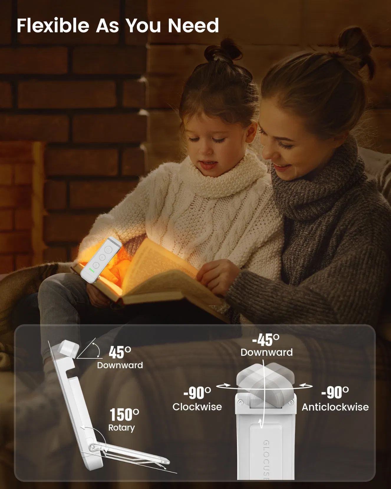 Glocusent Portable USB Rechargeable Flexible Mini Bookmark LED Book Light for Reading