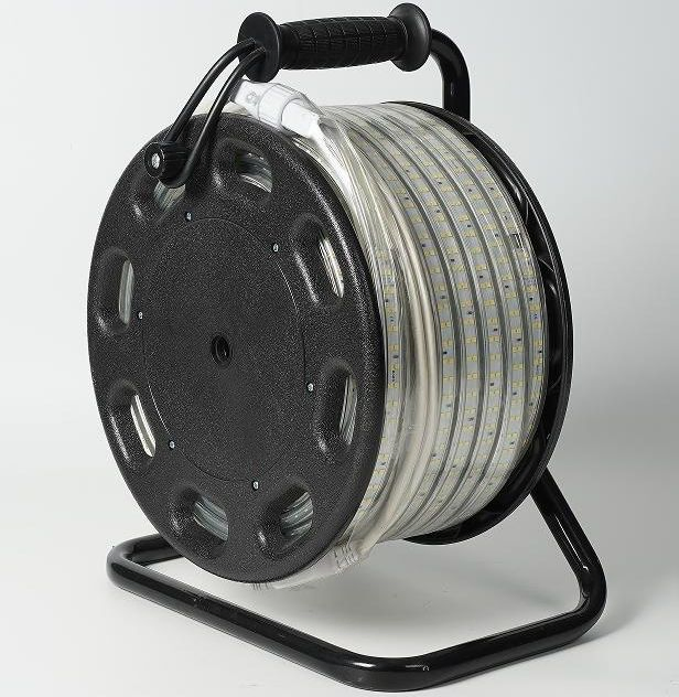 AC220V AC127V IP65 Waterproof 25m 50m SMD Outdoor Male and Female Connector LED Strip Flexible Rope Light with Portable Drum Package for Construction Building