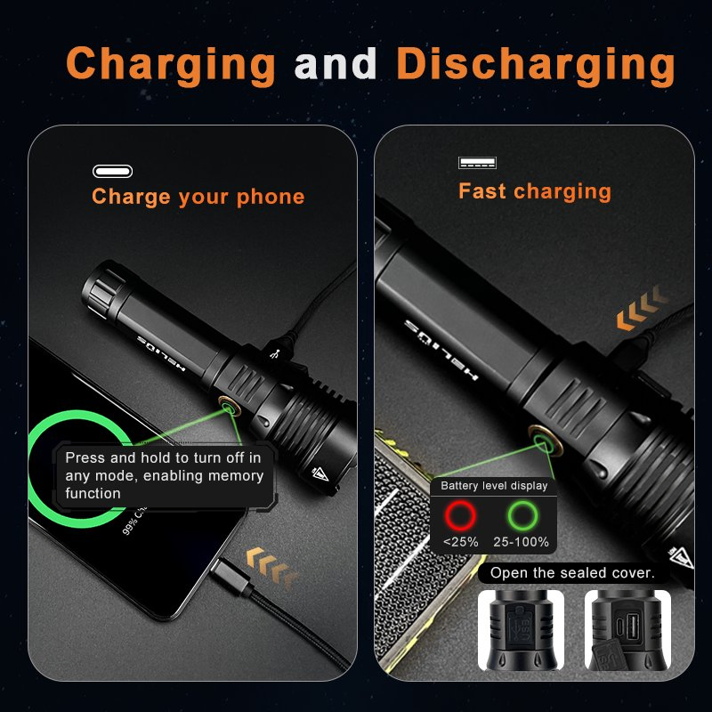 Helius Yd-01 1350lm 480m Long Range Powerful Lantern USB Rechargeable Zoomable Tactical LED Torch Flashlight