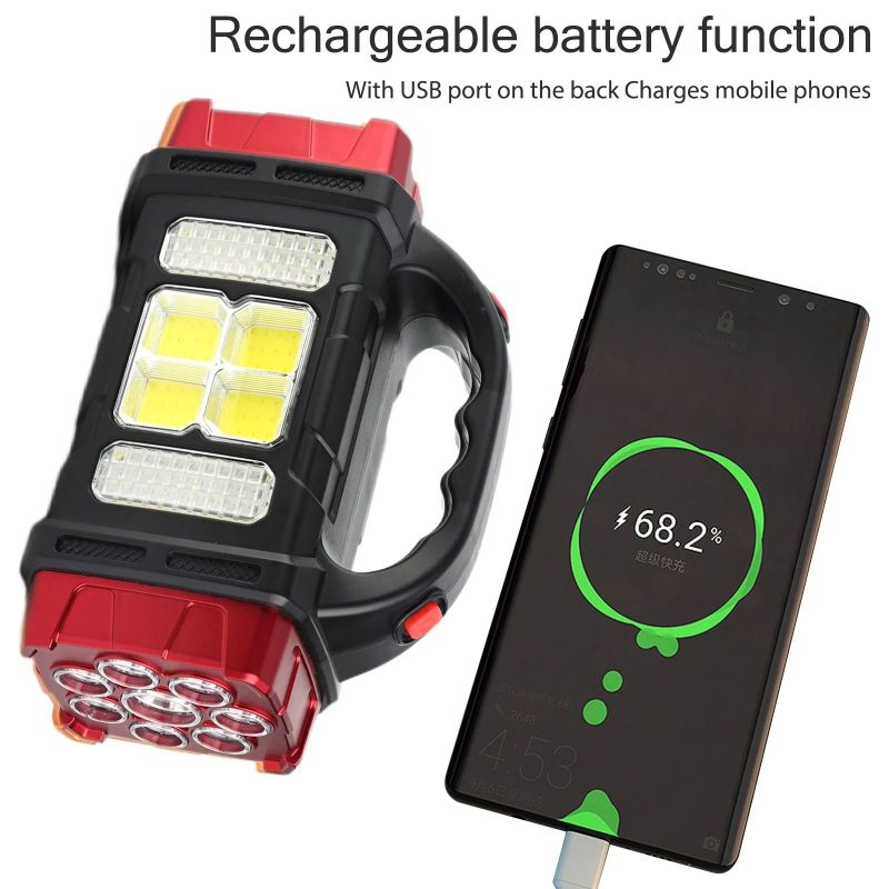 Powerful with COB Work Light 4 Gear USB Rechargeable Solar LED Flashlight