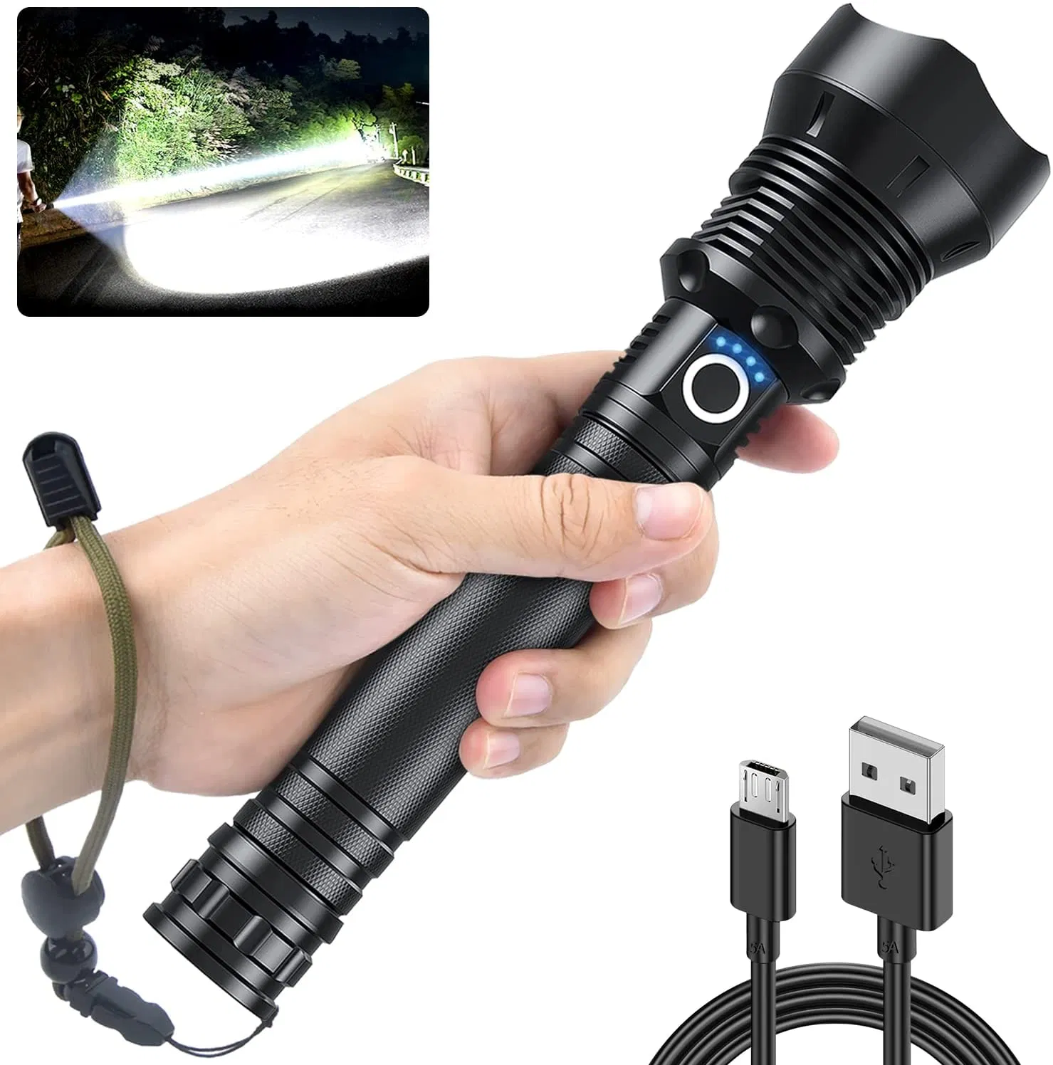 Super Bright Power Display Waterproof Zoomable Rechargeable LED Flashlights