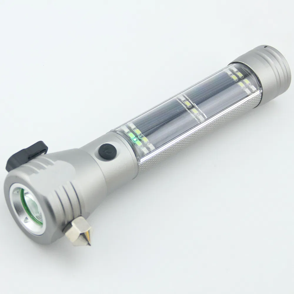 Solar Rechargeable Waterproof Outdoor Torch SMD LED Flashlight with Hammer
