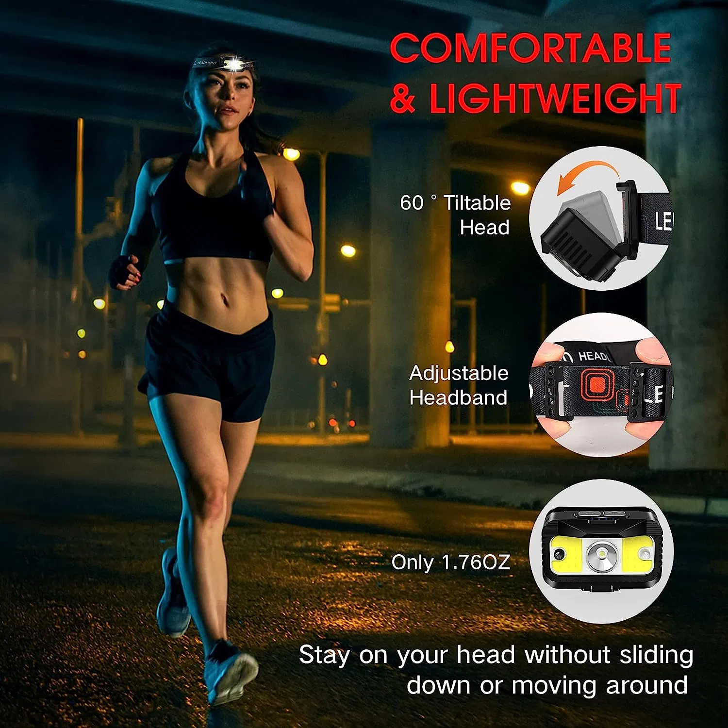 Headlamp Rechargeable,1200 Lumen Ultra Bright LED Head Lamp Flashlight with White Red Light, Motion Sensor Waterproof Headlight, 8 Modes Head Lights for Outdoor