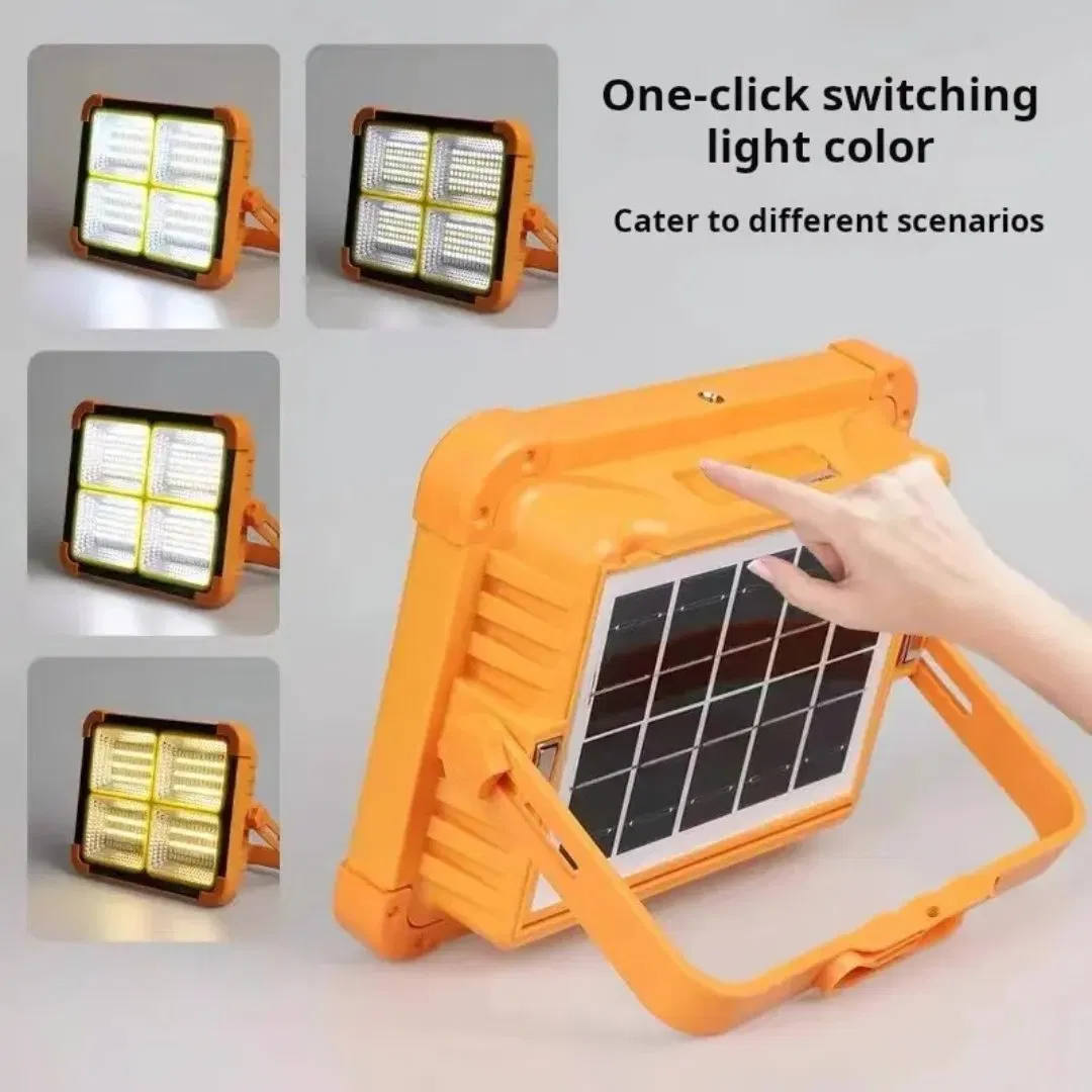 100W LED Solar Work Light Battery Rechargeable Lp66 Waterproof Portable Solar Outdoor Multifunctional Working Light for Emergency Yellow Light