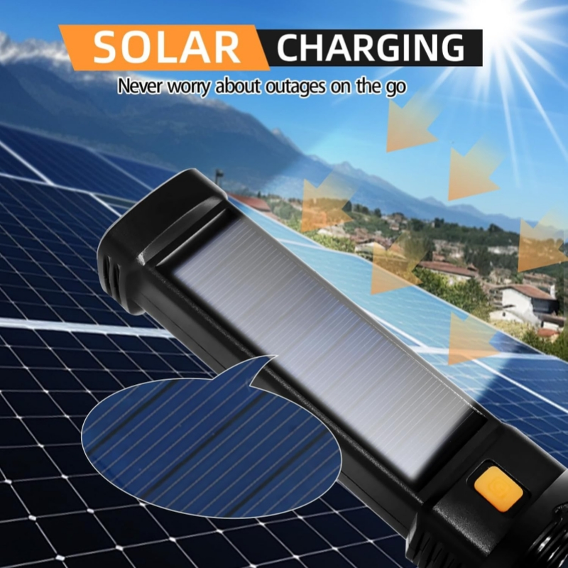 Rechargeable Solar Powered Flashlight LED Tactical Flashlight USB Charging Powerful Handheld Flashlights for Emergencies Camping