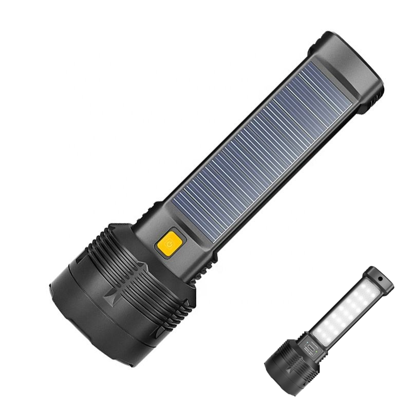 Rechargeable Solar Powered Flashlight LED Tactical Flashlight USB Charging Powerful Handheld Flashlights for Emergencies Camping