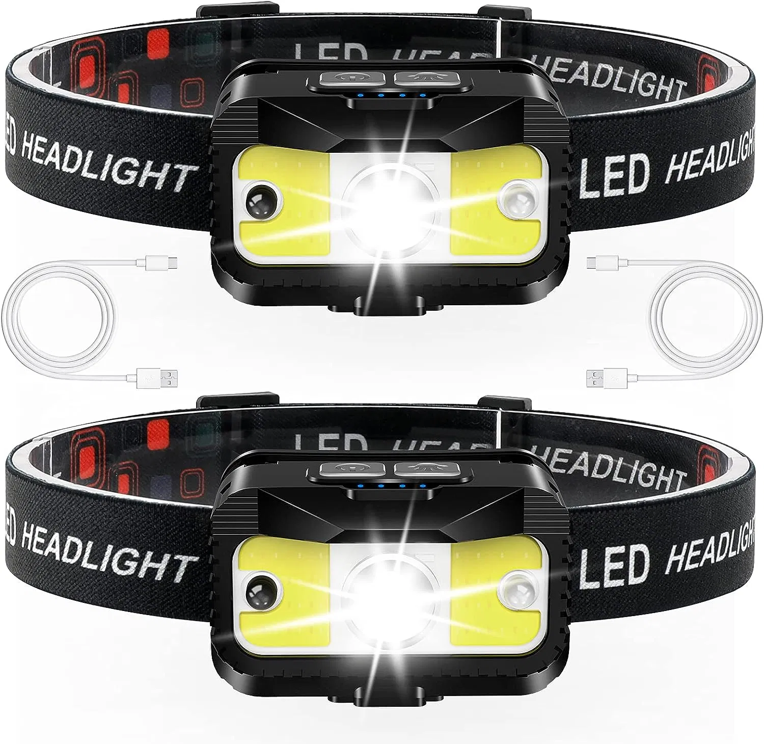 Headlamp Rechargeable,1200 Lumen Ultra Bright LED Head Lamp Flashlight with White Red Light, Motion Sensor Waterproof Headlight, 8 Modes Head Lights for Outdoor