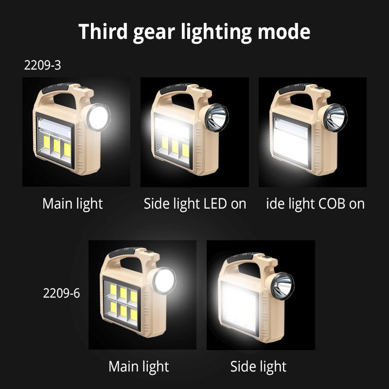 High Lumens ABS Plastic Body USB Rechargeable Solar Powered COB Camping Portable Lamp LED Torches Work Light Tactical Flashlight