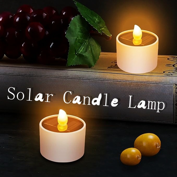 IP65 Waterproof LED Solar Candle Lights Outdoor Eternal Flame Rechargeable Reusable for Grave Garden Camping