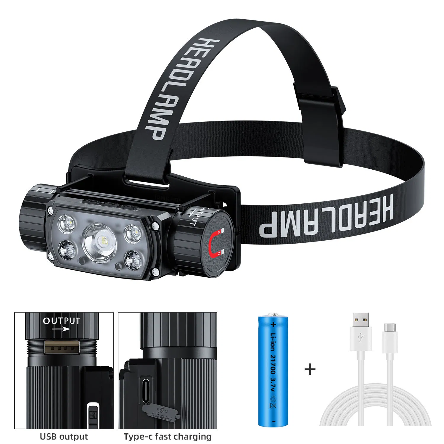 Multi-Function Rechargeable LED Headlamp Detachable LED Work Light with Strong Magnet