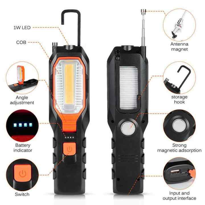 Multifunctional Hand Torch Inspection Lamps Adjustable COB LED Work Light with magnet