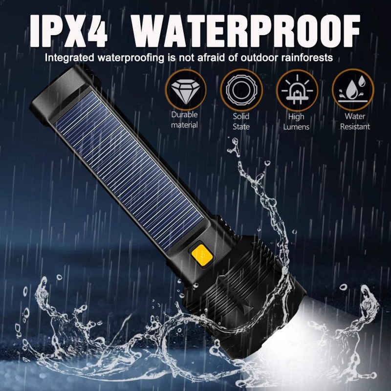Rechargeable Solar Powered Flashlight LED Tactical Flashlight USB Charging Powerful Handheld Flashlights for Emergencies Camping