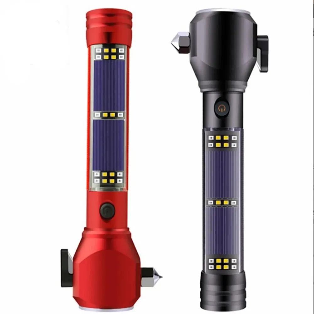 High-Power Aluminum Alloy Lithium Battery USB Rechargeable Waterproof Handheld Solar Powered Flashlight