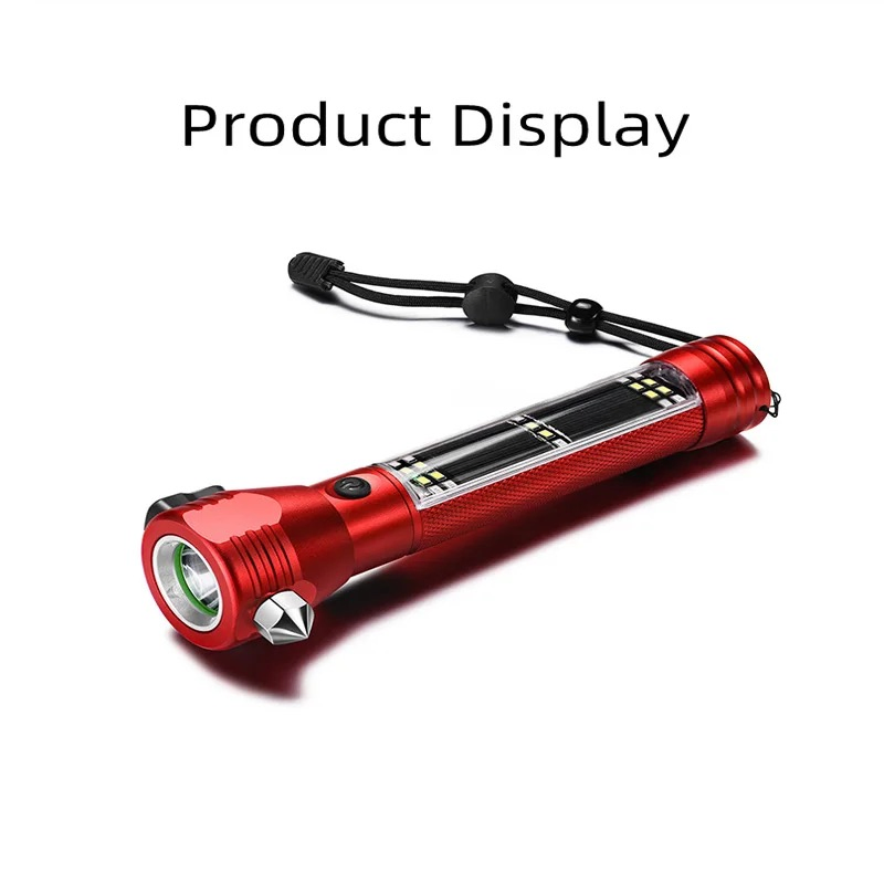 High-Power Aluminum Alloy Lithium Battery USB Rechargeable Waterproof Handheld Solar Powered Flashlight