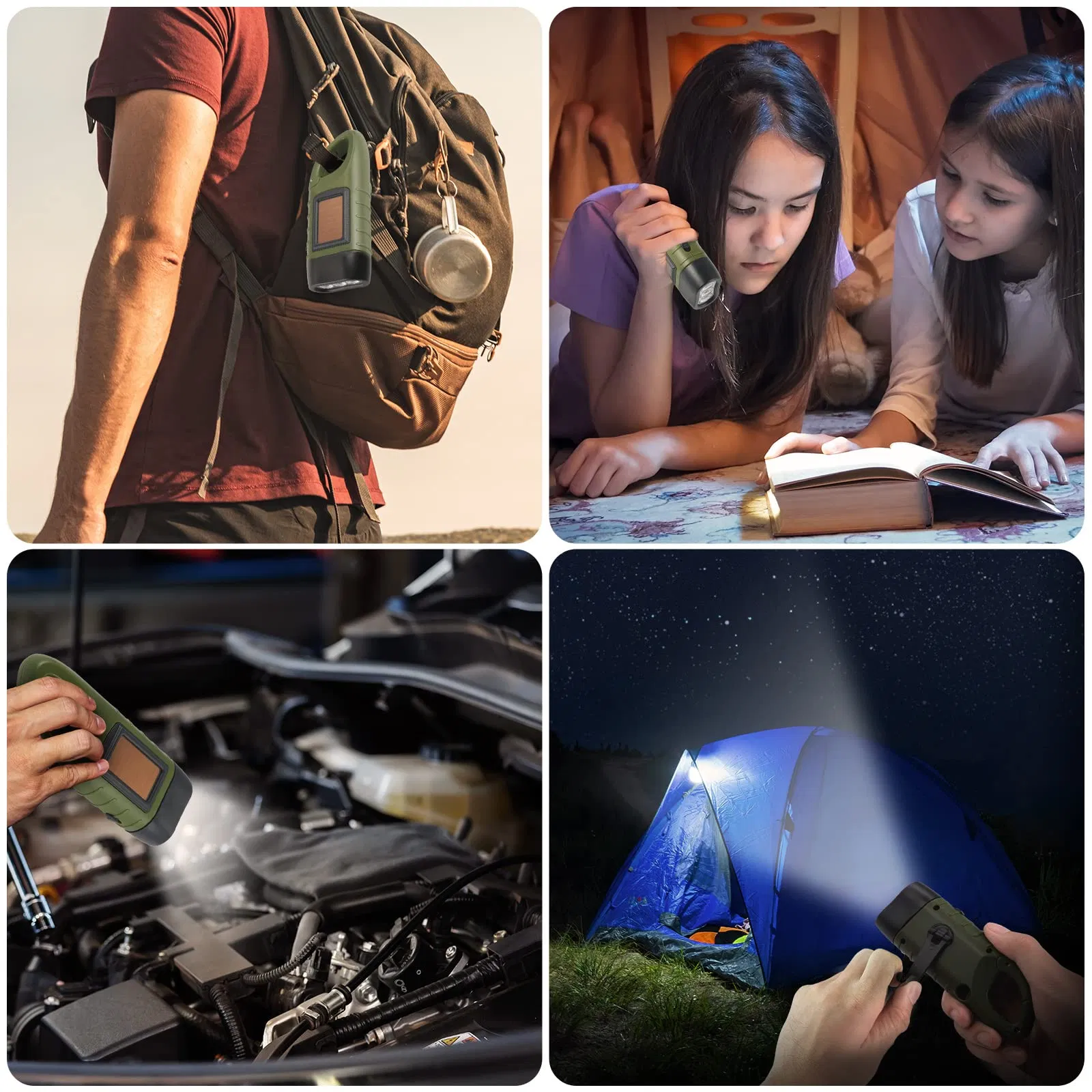 Emergency Rechargeable LED Quick Snap Carbiner Hand Crank Solar Powered Flashlight