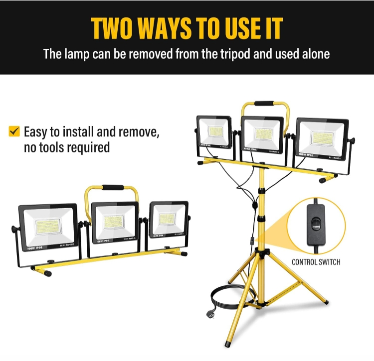 300W LED Light Waterproof Adjustable Portable LED Work Light with Tripod Stand and Plug